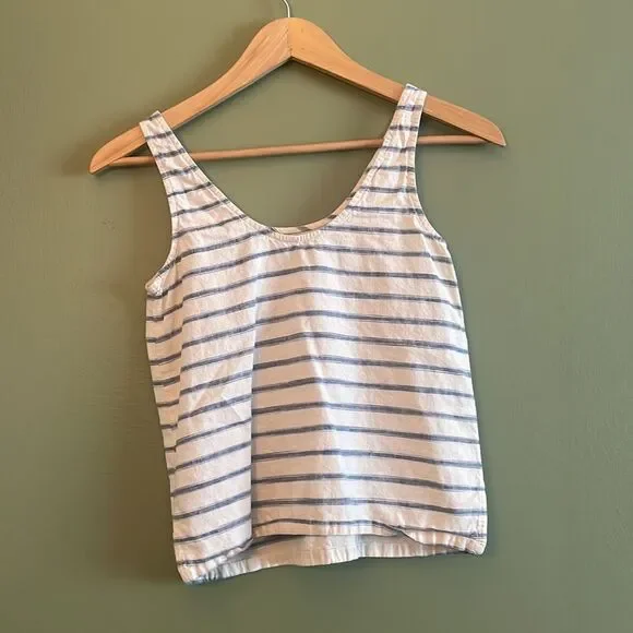 Madewell Sundown Tank Top Ikat Stripe Blue White Crop Linen Cotton Sz XXS - Picture 8 of 8